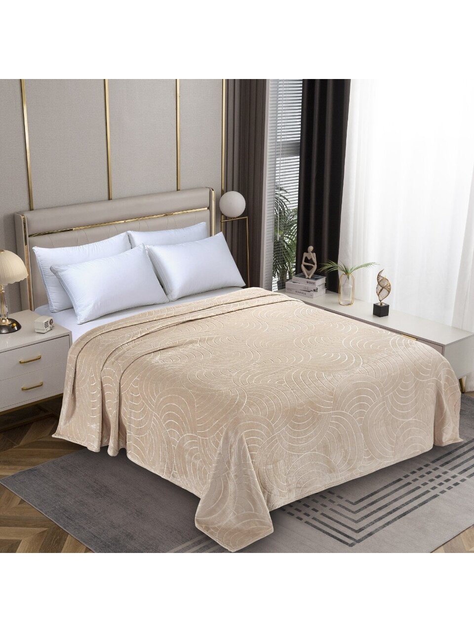 Плед 2-спальный, 180х200 см, велсофт жаккард, 100% полиэстер, Silvano, Grazia, кремовый, 180/005-GRAZ/LA