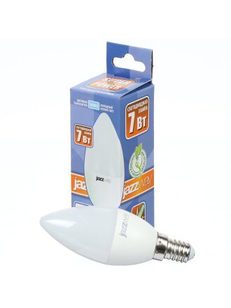 Лампа светодиодная E14, 7 Вт, 60 Вт, свеча, 5000 К, холодный белый свет, JazzWay, PLED- SP C37
