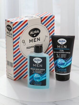 Набор подарочный для мужчин, Aura, Men, гель для бритья 150 мл, лосьон после бритья 150 мл