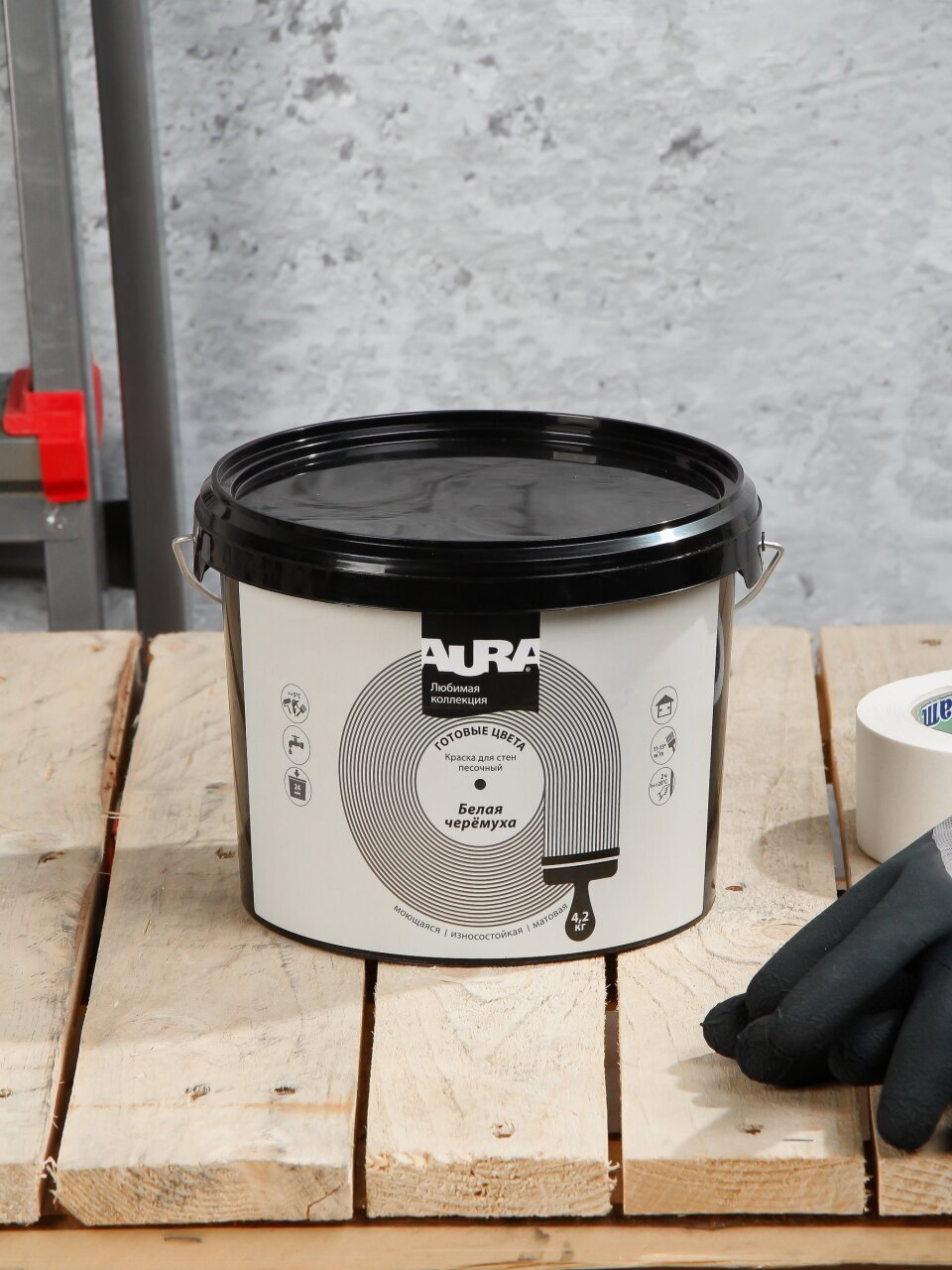Краска водно-дисперсионная, Aura, акриловая, интерьерная, моющаяся, влагостойкая, матовая, белая черемуха, 4.2 кг