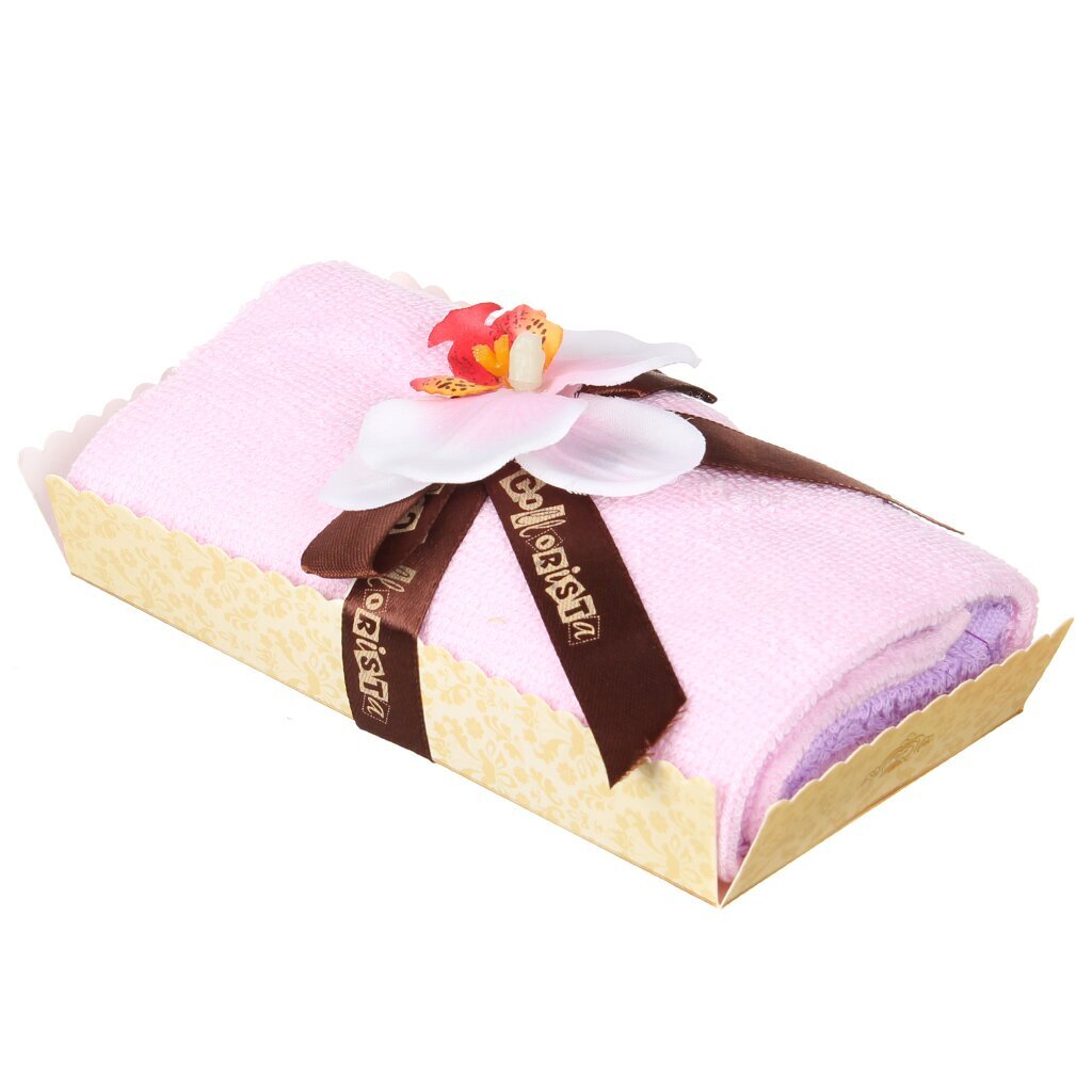 т Набор полотенец кух 2шт30*30см хб Колористика Белая орхидея с розов рулет сувенирное 129842