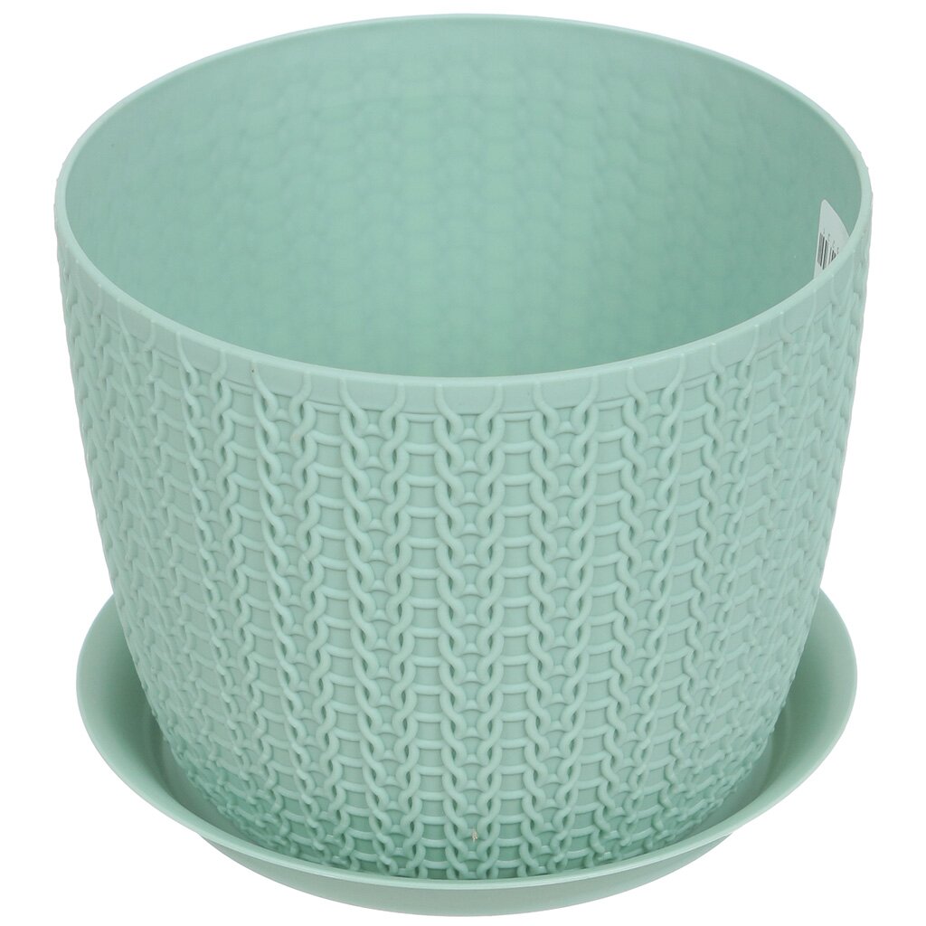 Горшок для цветов пластик, 1.1 л, 13.5х11 см, фисташковый, Idea, Вязание, М 3119