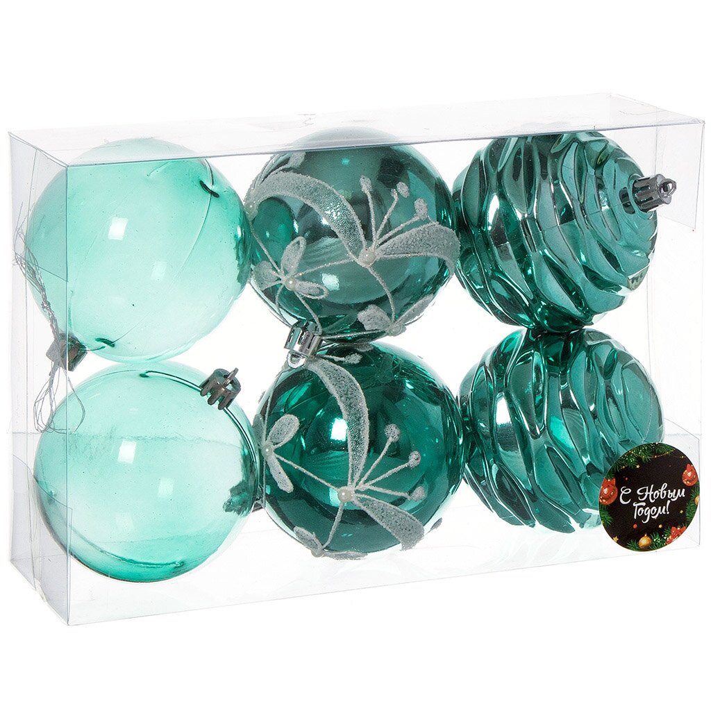 Елочный шар 6 шт, темно-зеленый, 8 см, пластик, SYQB-0119161DG