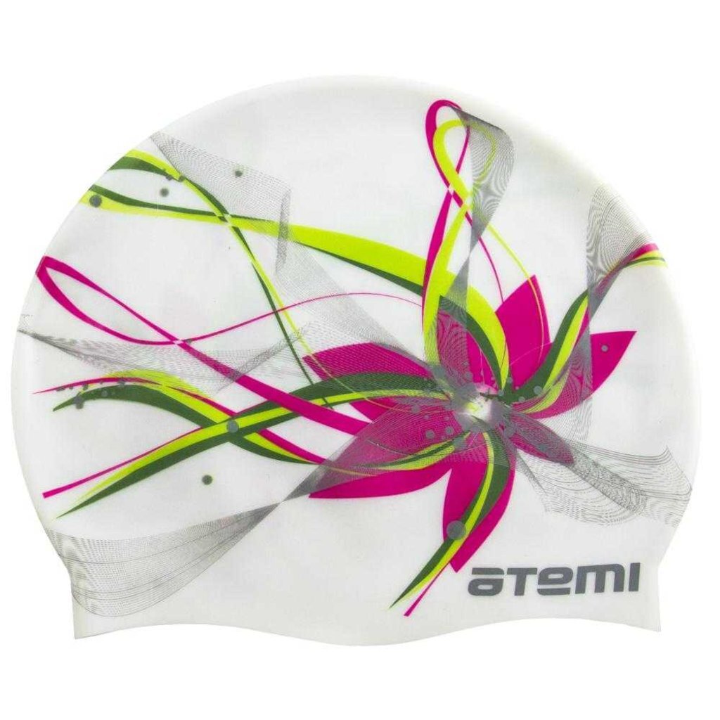 Шапочка для плавания Atemi, силикон, белая (цветок), PSC414, 00000136613