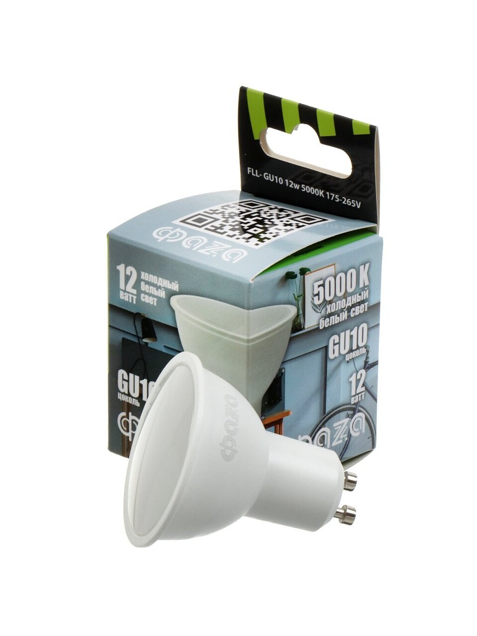 Лампа светодиодная GU10, 12 Вт, 175-265 В, 5000 К, холодный белый свет, ФАZА, FLL- GU10, 5038776