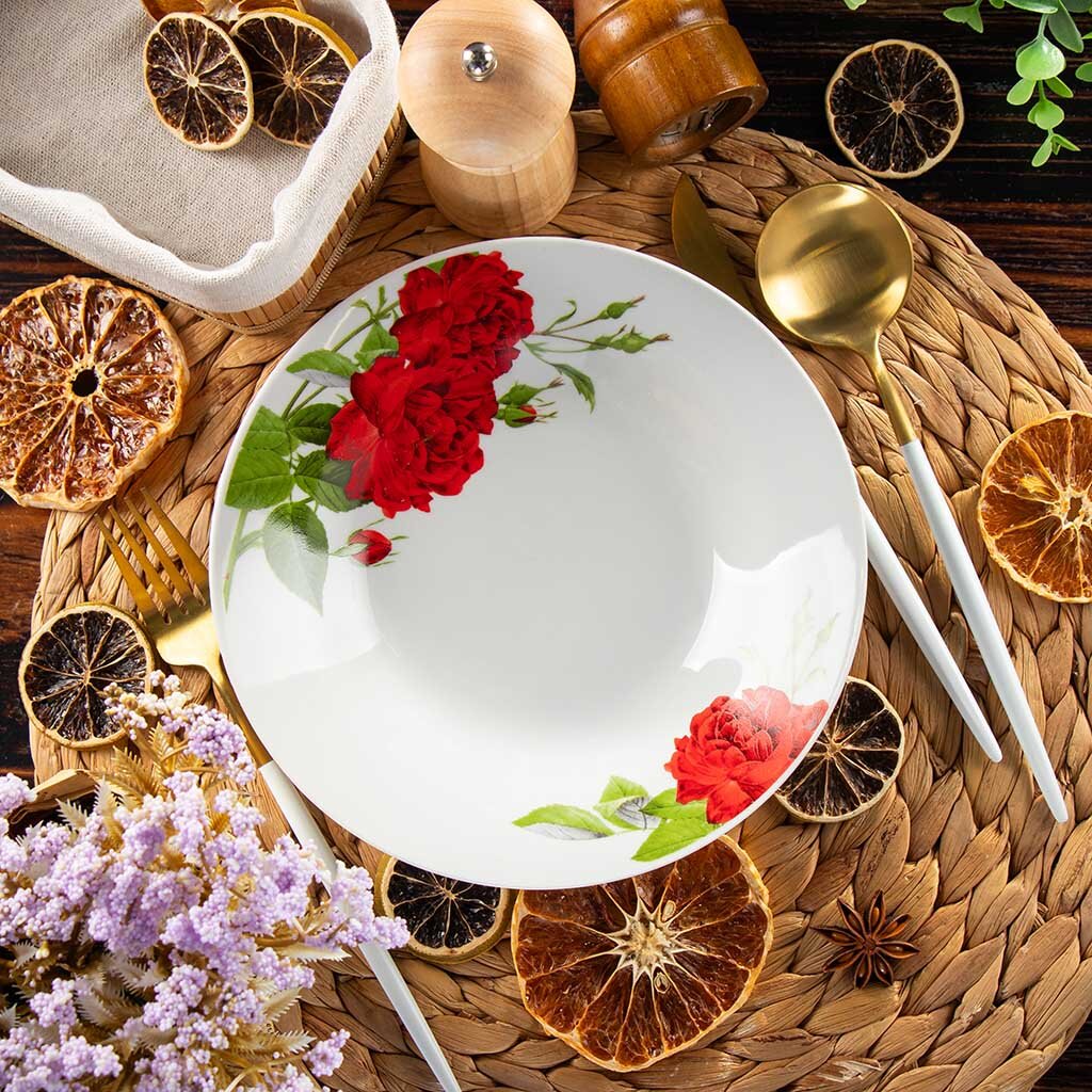 Тарелка суповая, керамика, 20 см, 0.5 л, круглая, Алая роза, Daniks, 19-291# тарелка суповая керамика 19 5 см круглая энже daniks