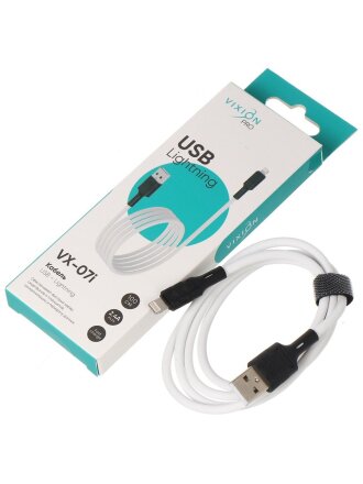 Кабель Vixion, VX-07i, Lightning 8-pin, 2 разъема, 2.4 А, 1 м, усиленный, белый