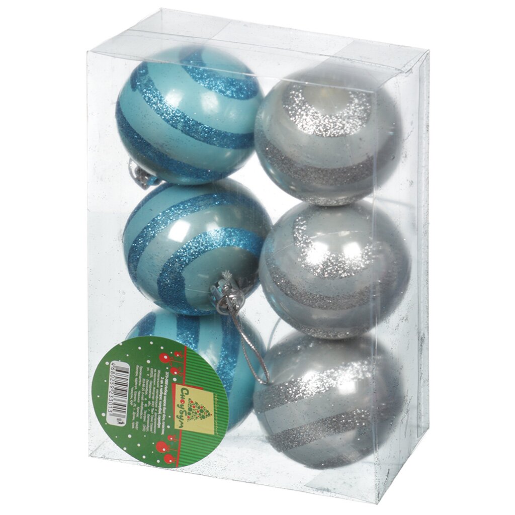 Елочный шар Сноубум, 6 шт, в ассортименте, 6 см, пластик, 373088