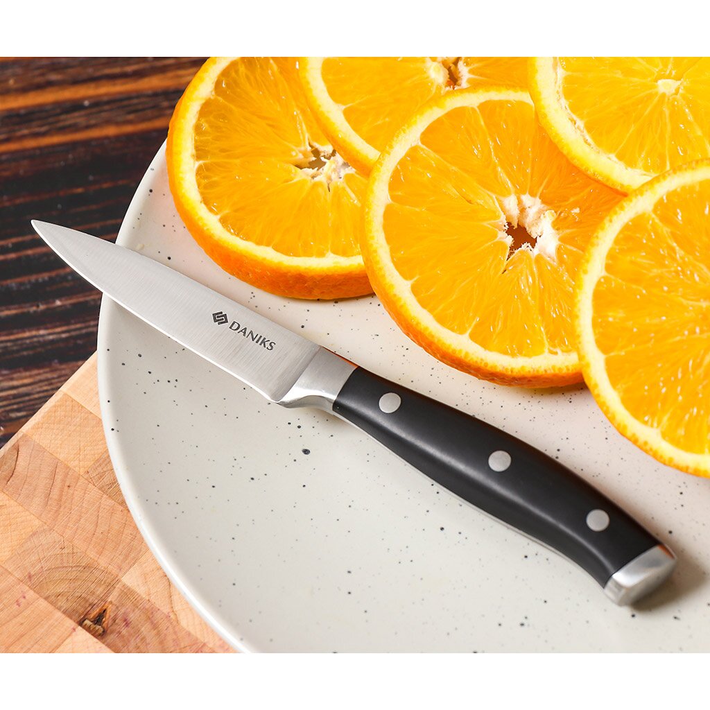Нож кухонный Daniks, Black, для овощей, нержавеющая сталь, 9 см, рукоятка пластик, 161520-5 шпатель нержавеющая сталь 80 мм рукоятка пластик bartex