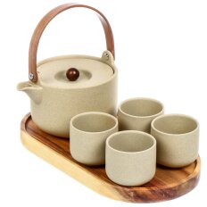 Набор чайный керамика, 5 предметов, на 4 персоны, 100 мл, бамбуковая подставка, чайник 650 мл, Y4-6567