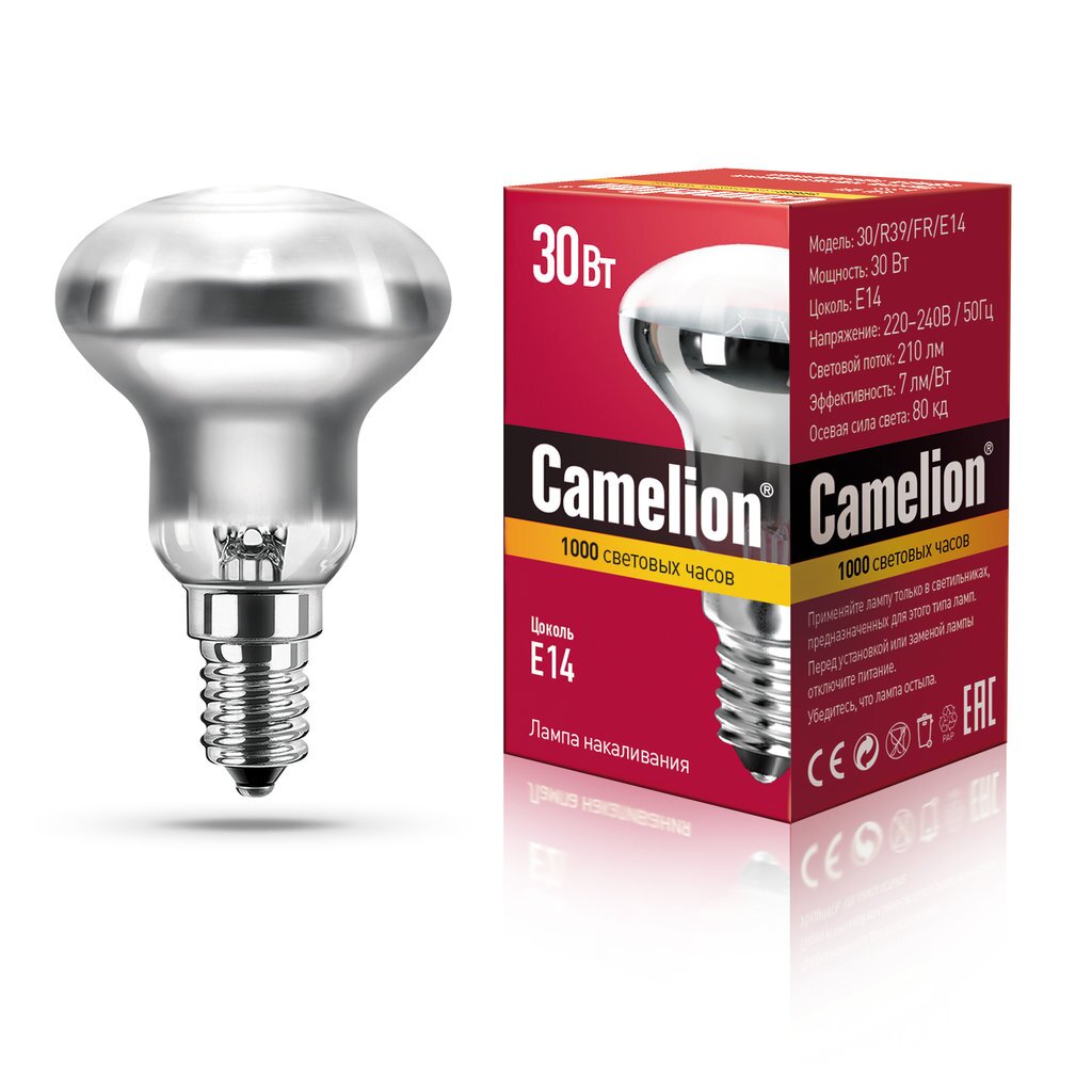 Лампа накаливания зеркальная матовая MIC Camelion 30/R39/FR/E14