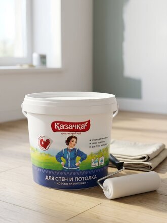 Краска водно-дисперсионная, Казачка, W-3, акриловая, интерьерная, матовая, 1.4 кг