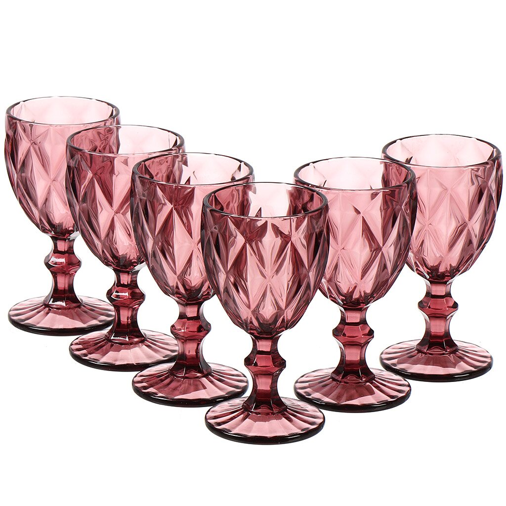 Бокал для вина, 250 мл, стекло, 6 шт, Сиреневый, Y115 бокал стеклянный для вина magistro иллюзия 550 мл 10×24 см розовый