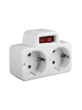 Разветвитель 2 гнезда, с заземлением, 16 А, с выключателем и защитной шторкой, JazzWay, AD-2GS, 5004788