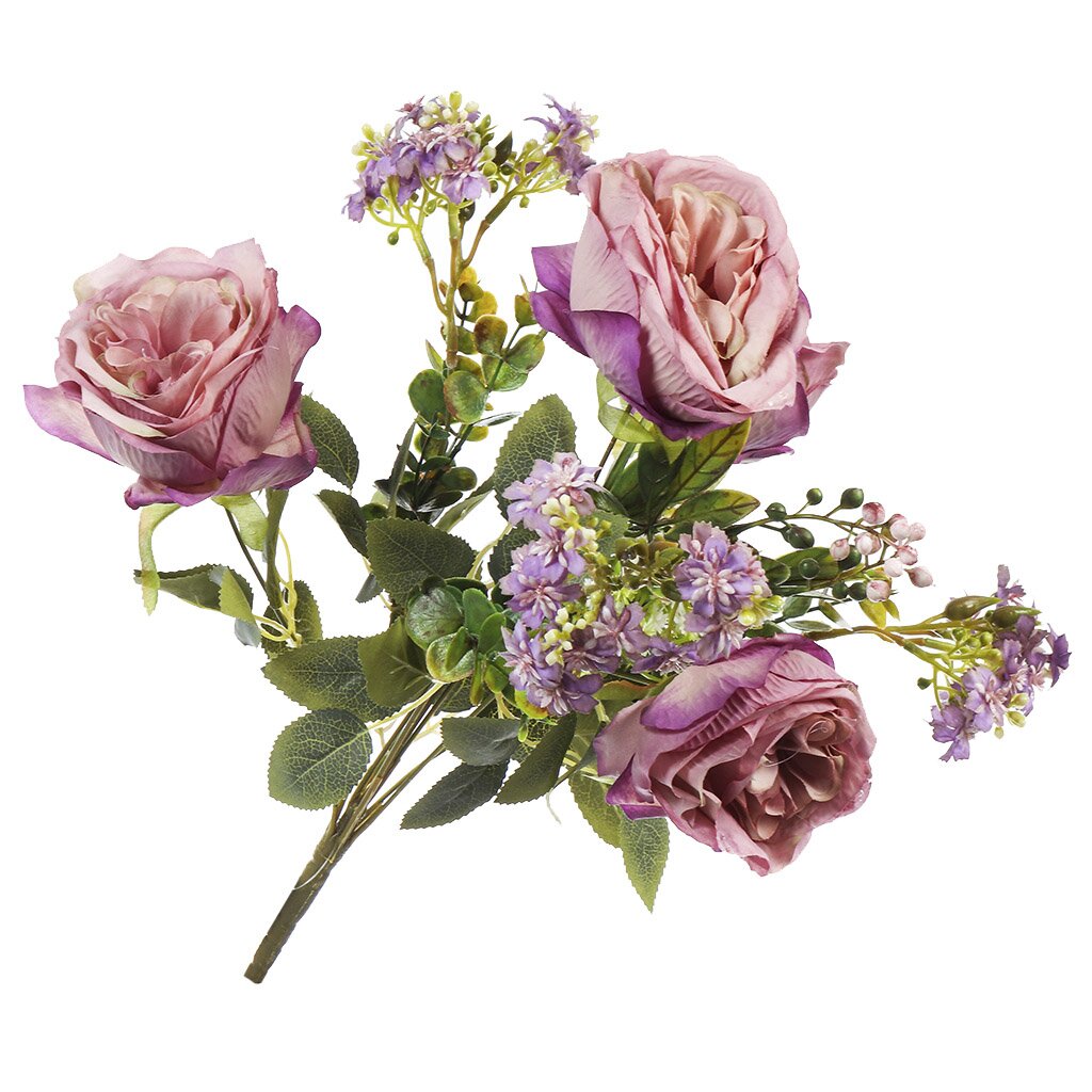 Цветок искусственный декоративный Роза букет, 44 см, розовый, Y4-7912 цветок искусственный декоративный эустома 63 см розовый y4 7951