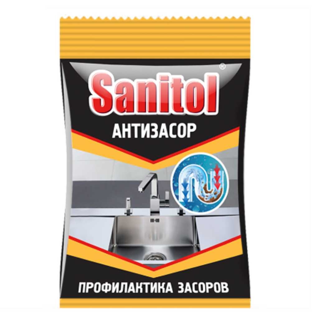Средство от засоров Sanitol, порошок, 90 г, сухое hg средство для устранения засоров в трубах 450