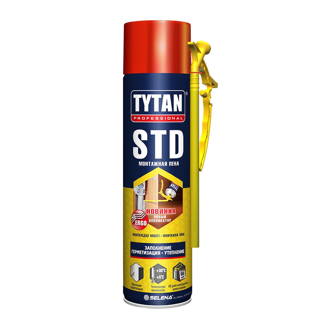 Пена монтажная Tytan, STD ЭРГО, бытовая, 28 л, 500 мл, летняя, 21345/16418 очиститель для пвх eurowindow 5 0 95 л tytan