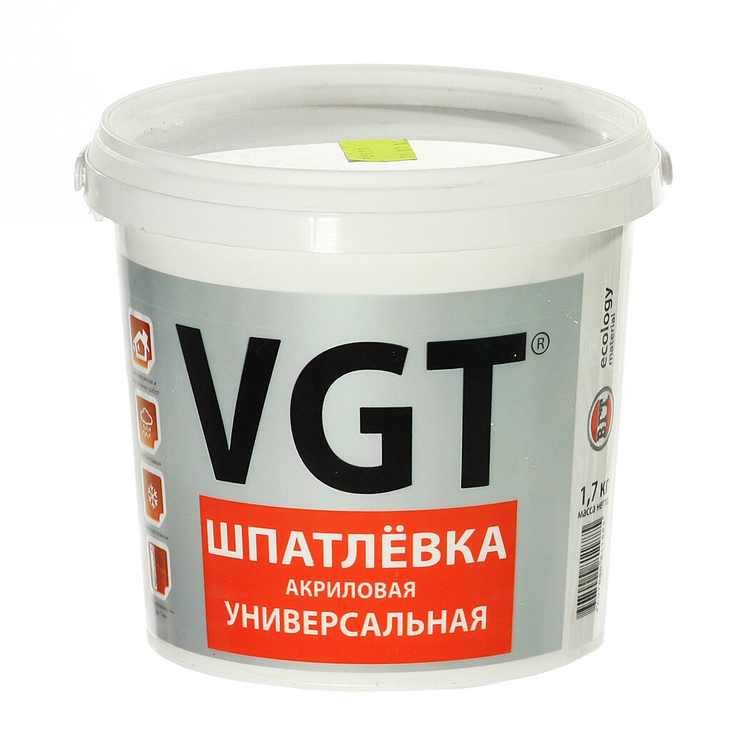 Шпатлевка VGT, акриловая, универсальная, 1.7 кг универсальная среднезернистая шпатлевка chamaeleon