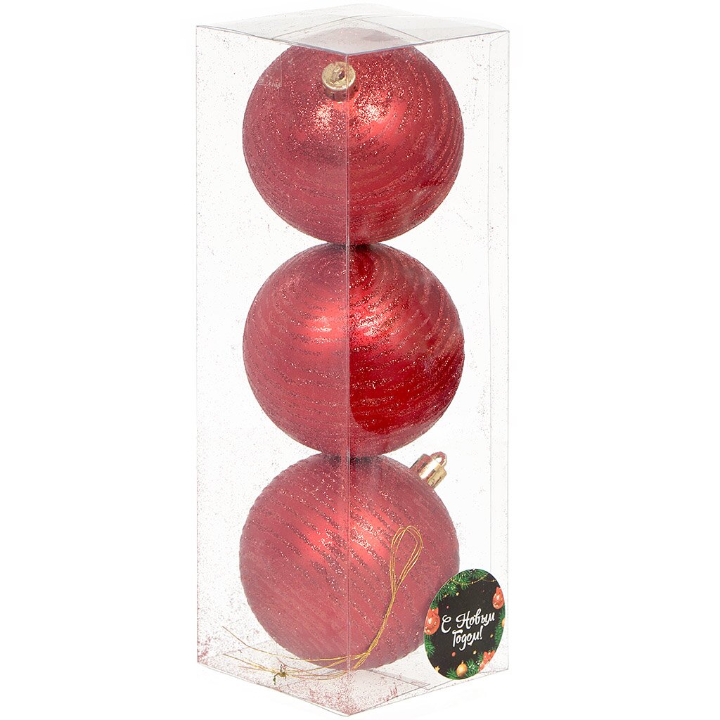 Елочный шар 3 шт, красный, 8 см, пластик, SYQC-011970R