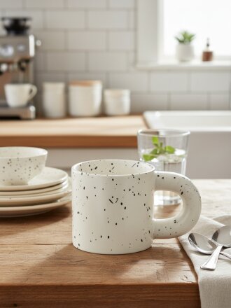 Кружка керамика, 330 мл, с дутой ручкой, Y4-11013, белая с черным крапом