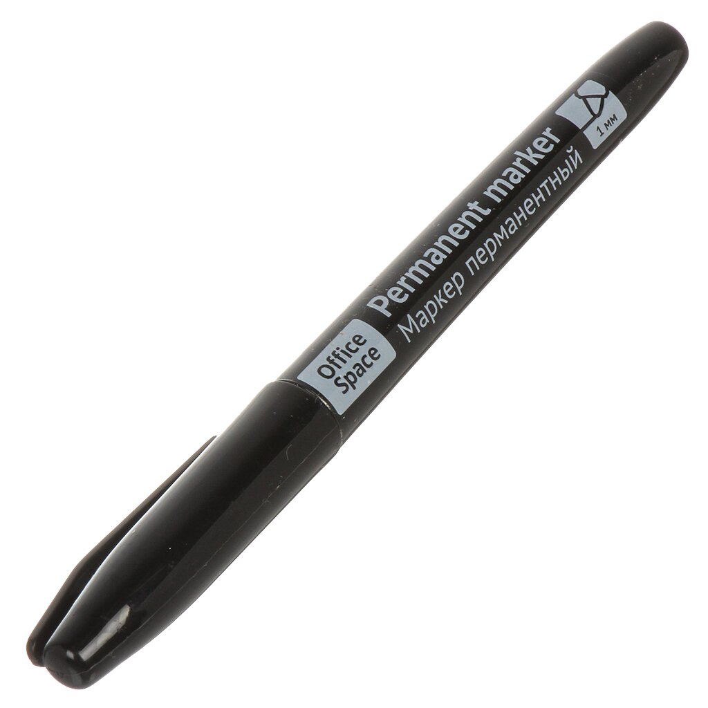 Маркер перманентный диаметр 1 мм, пулевидный, черный, OfficeSpace, 269077 маркер перманентный белый 2 4мм круглый munhwa