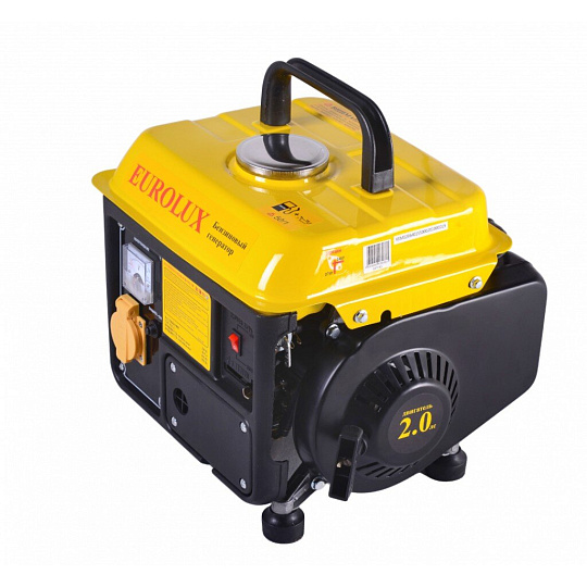 Генератор бензиновый, Eurolux, G950A, 0.65 кВт, 220 В, двухтактный, 2 л.с., 16 А, ручной стартер, 64/1/55