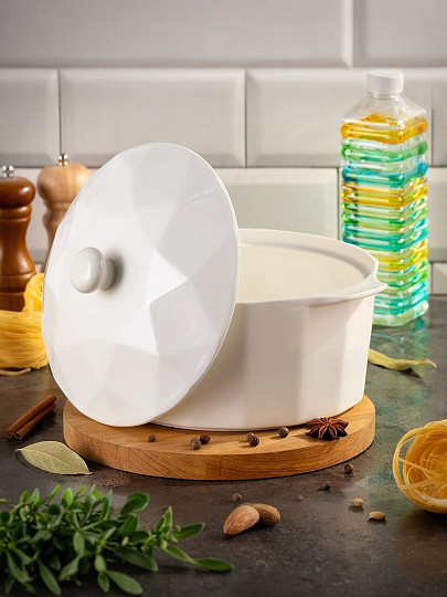 Кастрюля для запекания керамика, 25х24х12 см, 3 л, круглая, с крышкой, Антарктида, Y6-10191/Y4-9183