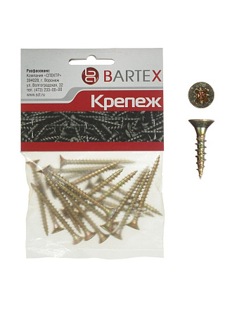 Саморез универсальный, диаметр 4х16 мм, 50 шт, оцинкованный, в ассортименте, пакет, Bartex