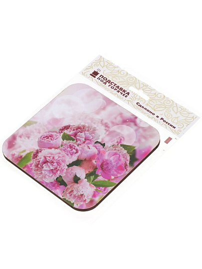 Подставка под горячее, дерево, квадратная, 14.5 см, розовая, В-25