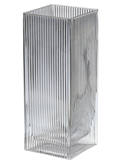 Ваза стекло, настольная, 10*25 см, Квадрат, полосы, сер, Y4-11073