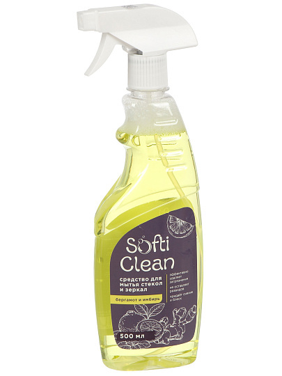 Средство для стекол и зеркал Softi Clean, Бергамот и имбирь, 500 мл