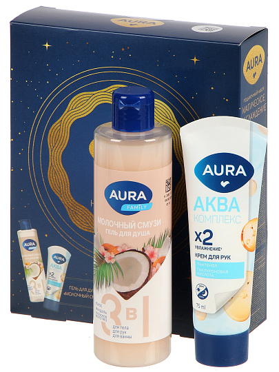 Набор подарочный для женщин, Aura, Молочный смузи, гель для душа 250 мл, крем для рук, увлажняющий 75 мл