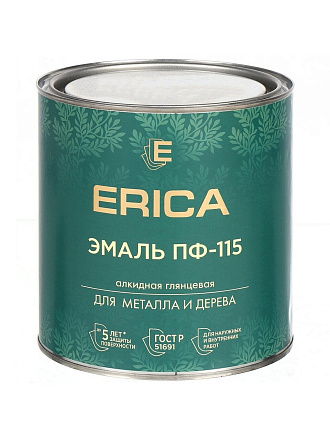 Эмаль Erica, ПФ-115, для внутренних и наружных работ, алкидная, глянцевая, зеленая, 2.6 кг