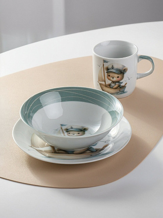 Набор посуды керамика, 3 шт, Смелый капитан, тарелка 17.5 см, салатник 15 см/350 мл, кружка 230 мл, Daniks