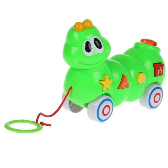 Каталка Умка, Гусеница, 18х14х7 см, музыкальная, развивающая, свет-звук, на веревке, B610846-R