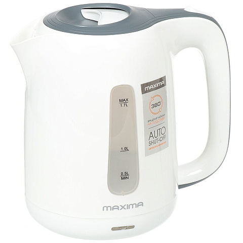 Чайник электрический Maxima, MK-472, белый, 1.7 л, 1850 Вт, скрытый нагревательный элемент, пластик