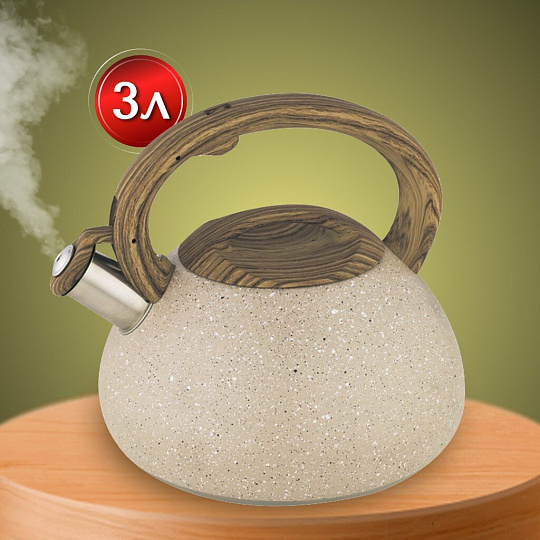 Чайник нержавеющая сталь, 3 л, со свистком, матовый, ручка бакелитовая, Alpenkok, индукция, AK-522