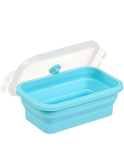 Контейнер пищевой пластик, 0.8 л, 18х12 см, голубой, прямоугольный, складной, Y4-6488