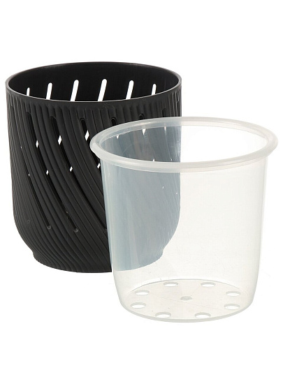 Кашпо пластик, 1.3 л, 12.5х13.2 см, антрацит, La Decoro, Fleurs, КШ-3676