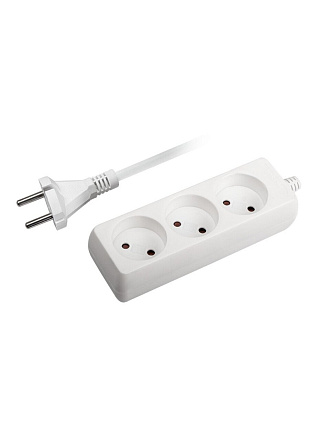 Удлинитель бытовой 3 гнезда, 1.5 м, 2х0.75 мм², без заземления, со шторкой, пластик, белый, ФАZА, FE-03-150, 5000131