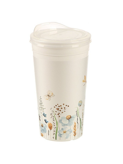 Стакан 500 мл, пластик, Весна, с крышкой, с декором, СТК-2392