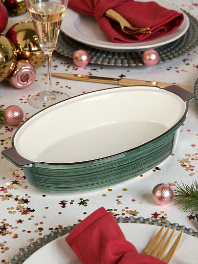 Форма для запекания керамика, 18.8х29.6х5.7 см, 1.2 л, овальная, Малахит, Y4-9044