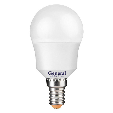 Лампа светодиодная E14, 15 Вт, 230 В, шар, 6500 К, холодный белый свет, General Lighting Systems, GLDEN-G45F, 661106