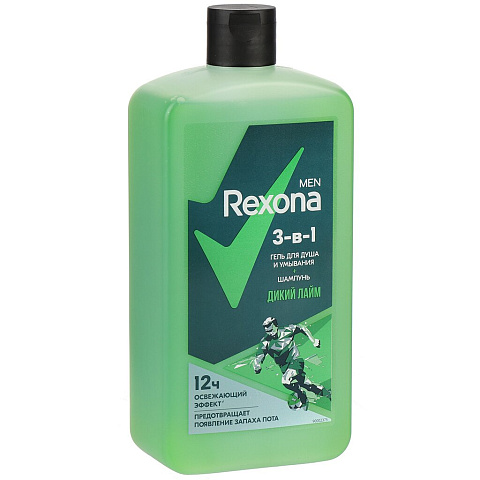 Гель для душа и шампунь Rexona, 3 в 1 Дикий лайм, для мужчин, 750 мл