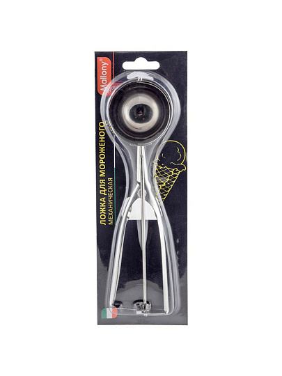 Ложка для мороженного, нержавеющая сталь, 25х6 см, механическая, навеска, Mallony, 003880