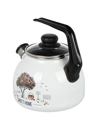 Чайник сталь, эмалированное покрытие, 3 л, со свистком, ручка пластиковая, Appetite, Apple Tree, индукция, белый, 4с209я