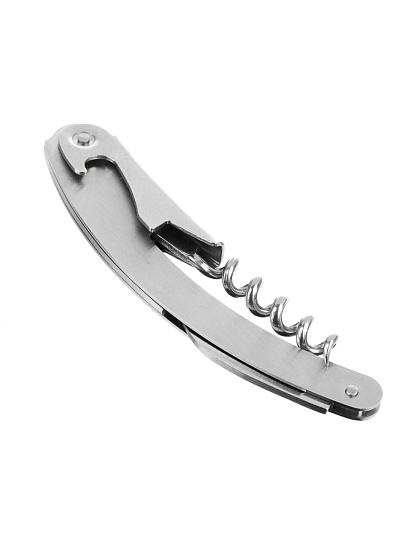 Штопор для бутылки, нержавеющая сталь, 11х2 см, с открывалкой и ножом, 884-524