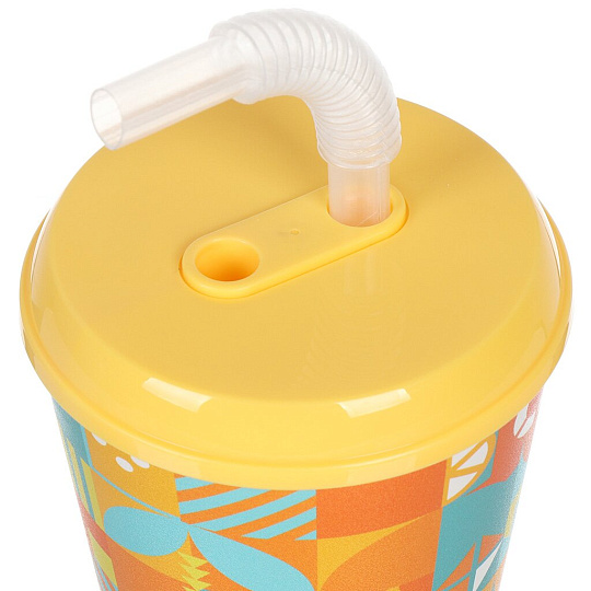 Стакан 420 мл, пластик, IZI-GO, Геометрия, с трубочкой, с крышкой, с декором, 0403/01