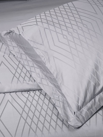 Постельное белье евро, простыня 240х260 см, 2 наволочки 70х70 см, 2 наволочки 50х70 см, пододеяльник 200х220 см, Mona Liza, сатин-жаккард, Royal Грань серебристая