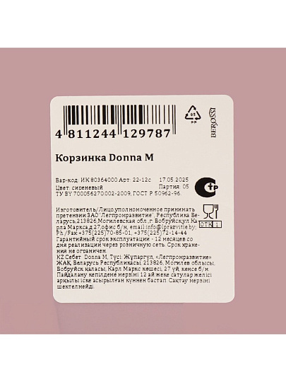 Корзина для мелочей, 22.9х17.4х11.9 см, прямоугольная, пластик, сиреневая, Berossi, Donna M, ИК 80364000